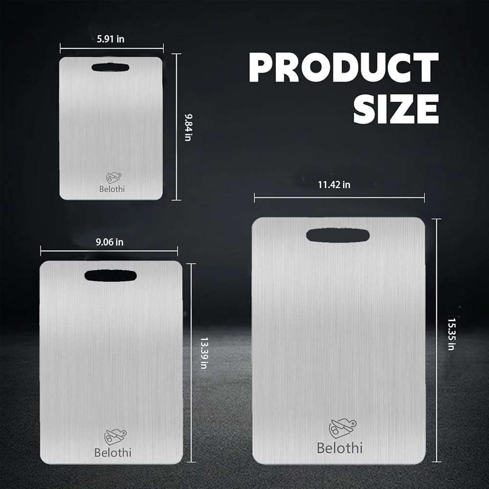 304 Stainless Steel Cutting Board, Non Toxic Cutting Boards for Kitchen, Dishwasher Safe and Hygienic Heavy Duty Chopping Board for Meat Vegetable Fruit(15"x 11",13"x 9",10"x 6") - Image 3