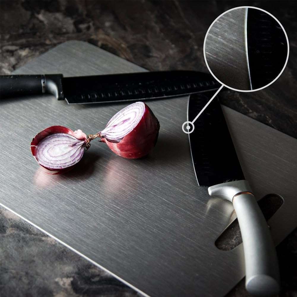 304 Stainless Steel Cutting Board, Non Toxic Cutting Boards for Kitchen, Dishwasher Safe and Hygienic Heavy Duty Chopping Board for Meat Vegetable Fruit(15"x 11",13"x 9",10"x 6") - Image 7