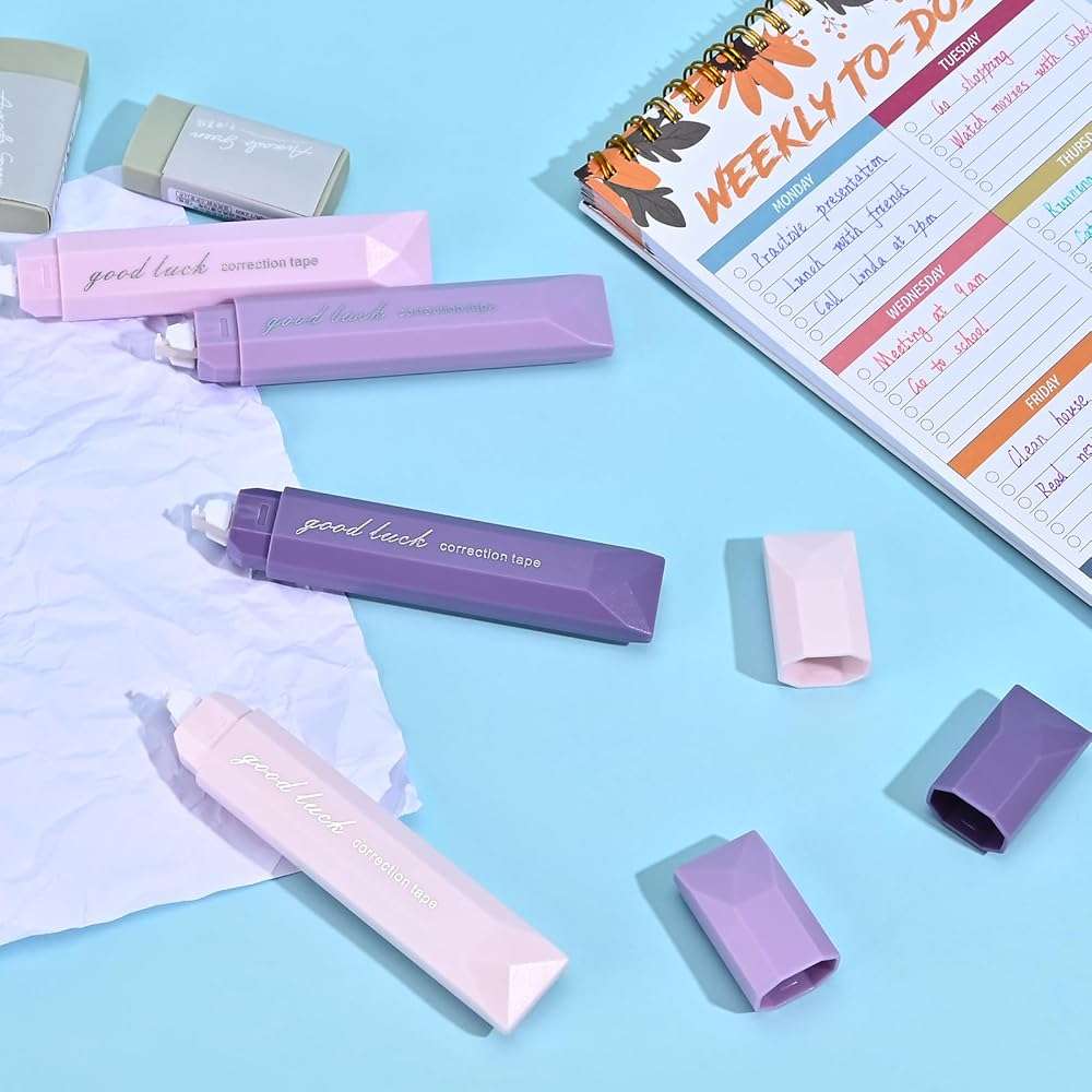 Temiary 5 Pcs White Correction Tapes, Aesthetic Correction Tape Pens Smooth Pull Out, Easy to Use Pen Shaped Applicator for Students School Office Supplies (Purple) - Image 2