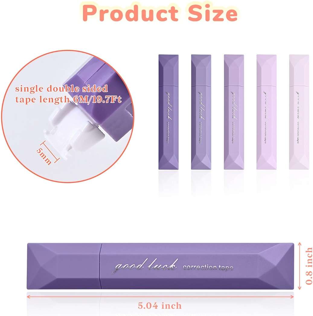Temiary 5 Pcs White Correction Tapes, Aesthetic Correction Tape Pens Smooth Pull Out, Easy to Use Pen Shaped Applicator for Students School Office Supplies (Purple) - Image 3