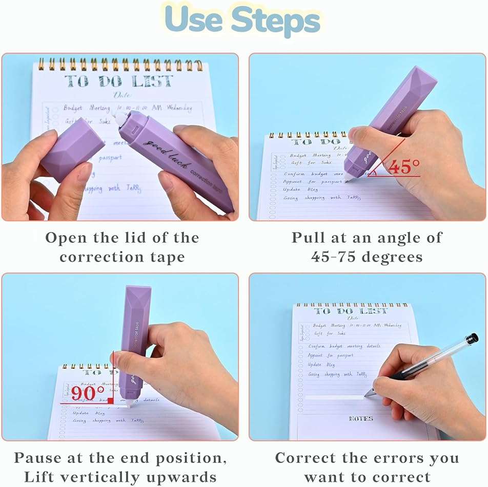 Temiary 5 Pcs White Correction Tapes, Aesthetic Correction Tape Pens Smooth Pull Out, Easy to Use Pen Shaped Applicator for Students School Office Supplies (Purple) - Image 5