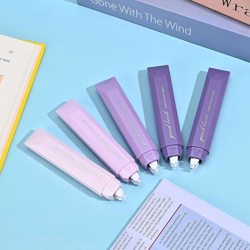 Temiary 5 Pcs White Correction Tapes, Aesthetic Correction Tape Pens Smooth Pull Out, Easy to Use Pen Shaped Applicator for Students School Office Supplies (Purple) - Image 6