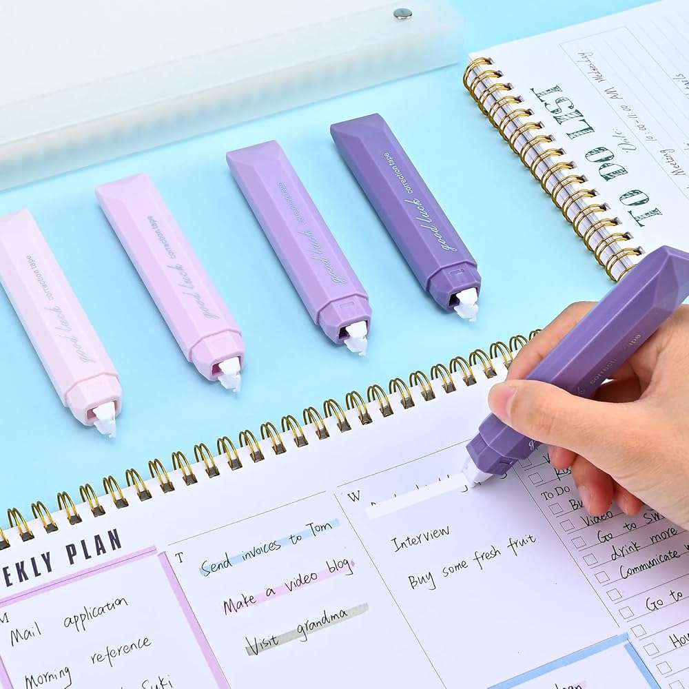 Temiary 5 Pcs White Correction Tapes, Aesthetic Correction Tape Pens Smooth Pull Out, Easy to Use Pen Shaped Applicator for Students School Office Supplies (Purple) - Image 7