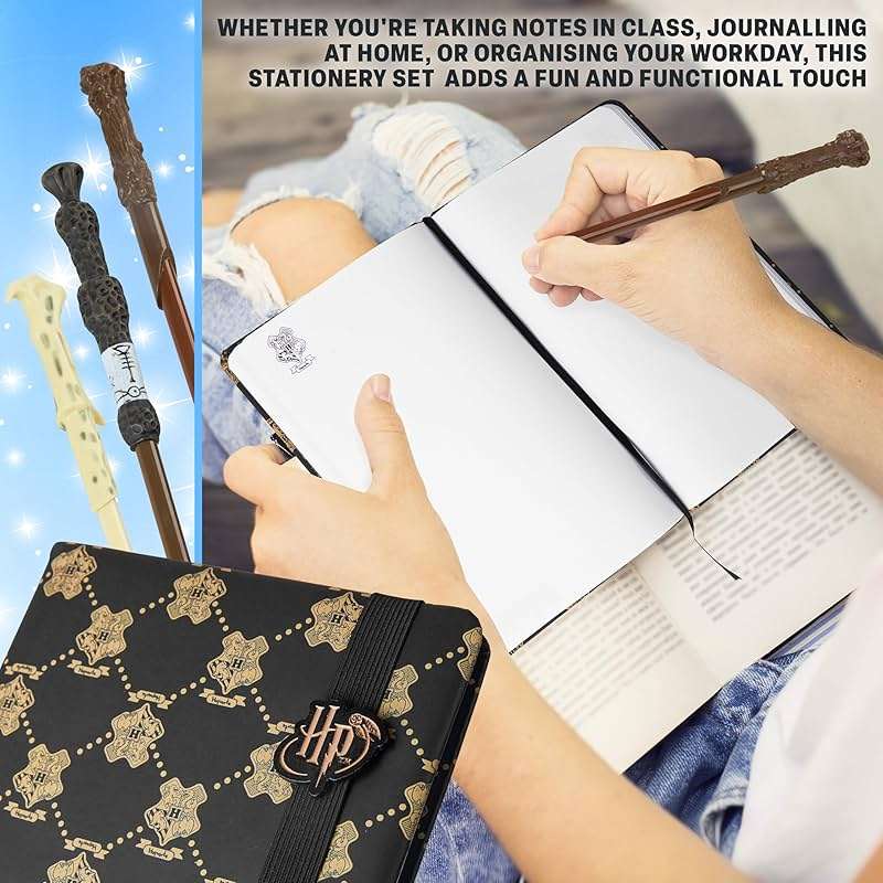 Get Trend Harry Potter Gifts Stationary Set with Cute Notebook Ball Point Wand Pens Pencil Case Stickers Cute Stuff Hogwarts Journal Accessories (Black Harry Potter) - Image 3