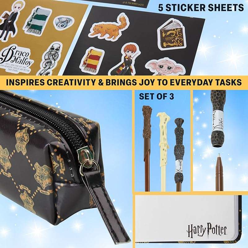 Get Trend Harry Potter Gifts Stationary Set with Cute Notebook Ball Point Wand Pens Pencil Case Stickers Cute Stuff Hogwarts Journal Accessories (Black Harry Potter) - Image 5