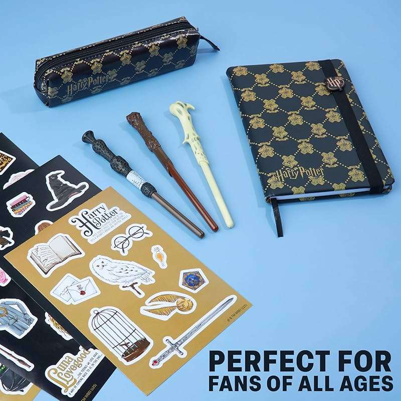 Get Trend Harry Potter Gifts Stationary Set with Cute Notebook Ball Point Wand Pens Pencil Case Stickers Cute Stuff Hogwarts Journal Accessories (Black Harry Potter) - Image 6