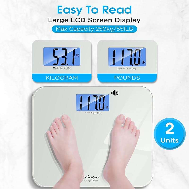 Awaiymi Talking Scales for Body Weight, Highly Accurate Digital Talking Bathroom Scale with Large LCD Screen, Auto On & Off, Talking Scales for Visually Impaired or Elderly, Includes Batteries, 551 LB - Image 2