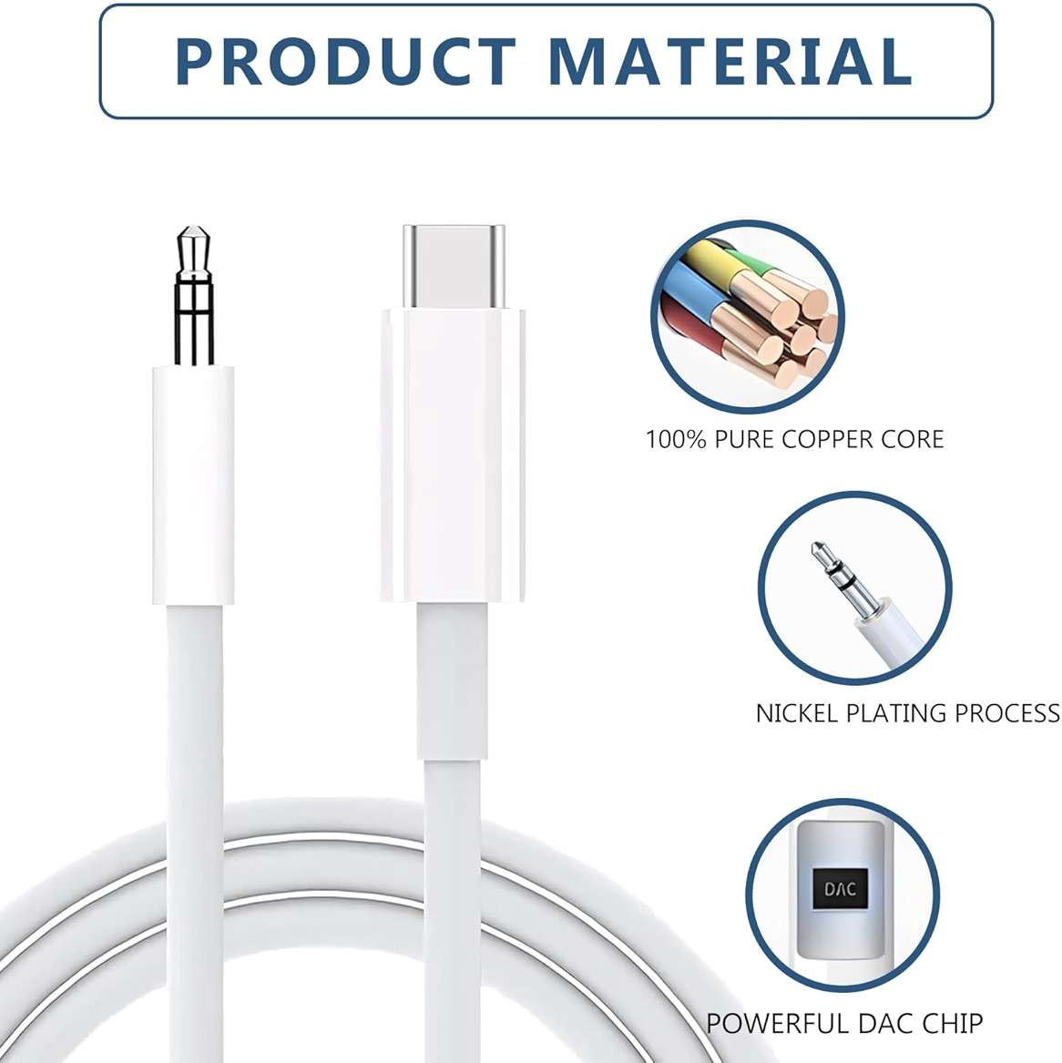 USB C to 3.5mm Audio Aux Jack Cable,3.3 ft, aux Cord for iPhone,Type C to 3.5mm Aux Headphone Stereo Cord Car Cable for iPhone 16/16 Pro, Samsung Galaxy S25 and Other iOS and Android Devices(White) - Image 4