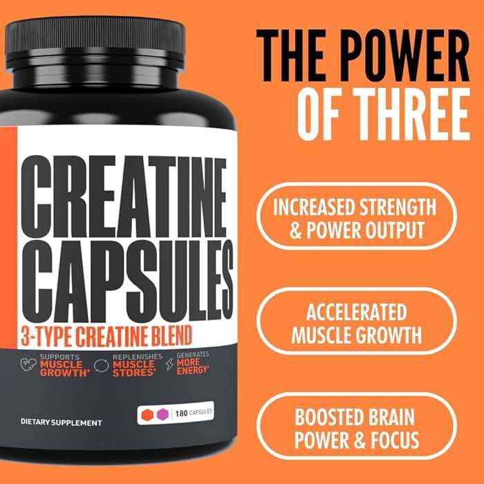 Crazy Muscle ThreeAtine Creatine Monohydrate Capsules 5g Pure, 3X Formula Pre Workout Supplement for Men & Women Supports Fitness Routine Energy Strength Focus Daily Use 180 Capsules, 30 Servings - Image 5