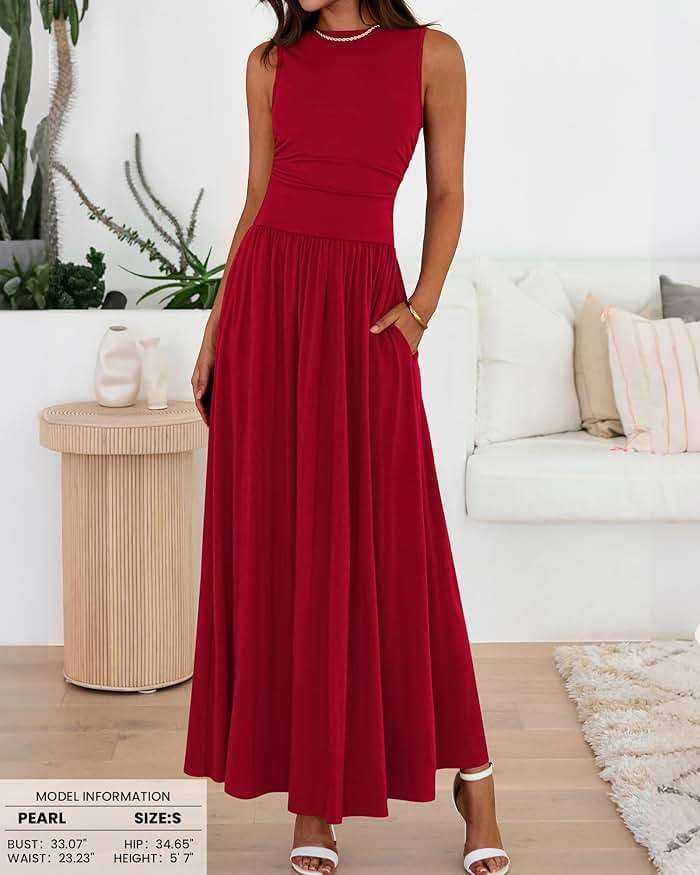 BTFBM Summer Maxi Dresses for Women 2026 Spring Sleeveless Casual Ruched High Waisted Long Sundress Flowy Beach Dress - Image 2