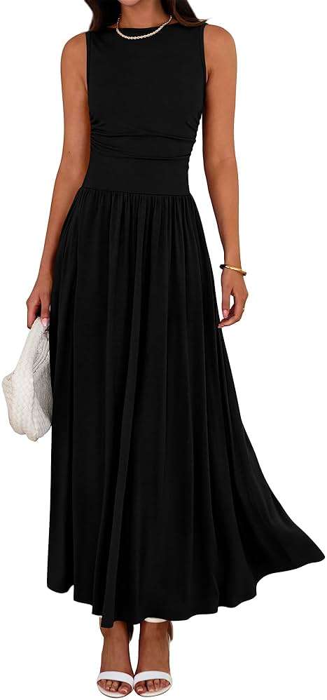 BTFBM Summer Maxi Dresses for Women 2026 Spring Sleeveless Casual Ruched High Waisted Long Sundress Flowy Beach Dress - Image 1