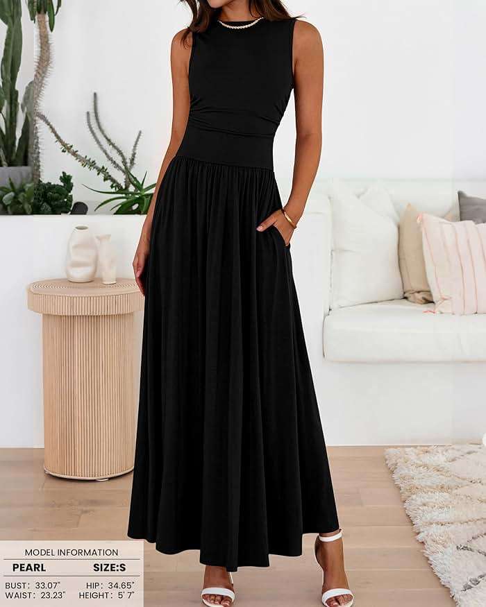 BTFBM Summer Maxi Dresses for Women 2026 Spring Sleeveless Casual Ruched High Waisted Long Sundress Flowy Beach Dress - Image 2