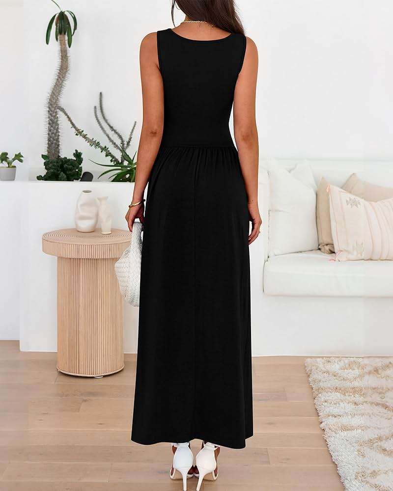 BTFBM Summer Maxi Dresses for Women 2026 Spring Sleeveless Casual Ruched High Waisted Long Sundress Flowy Beach Dress - Image 3