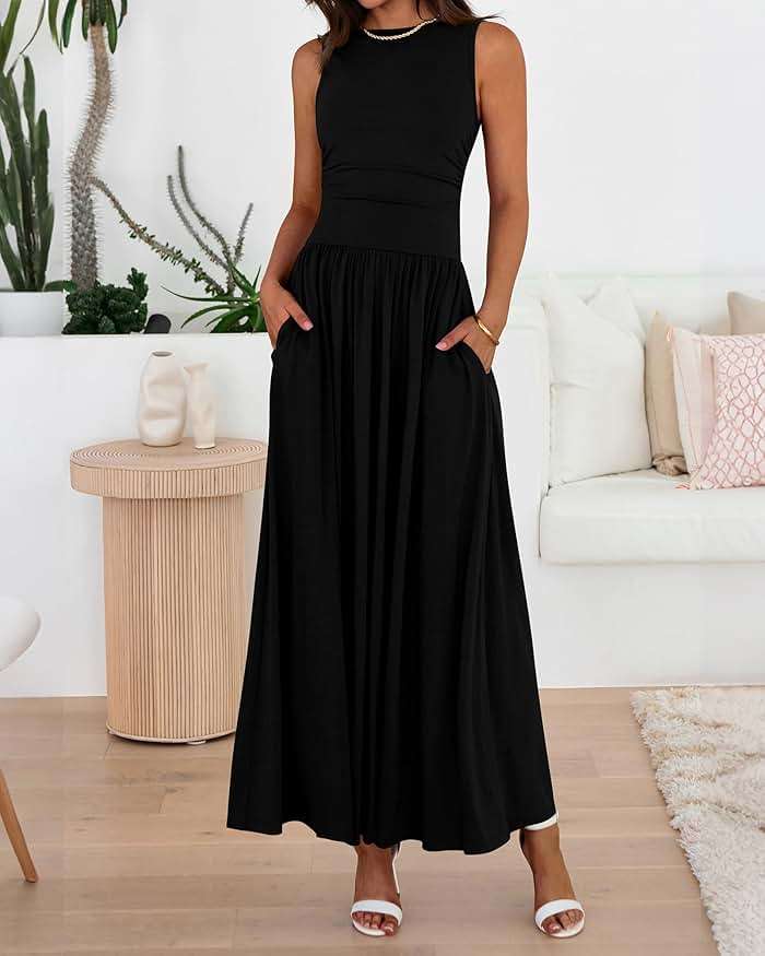 BTFBM Summer Maxi Dresses for Women 2026 Spring Sleeveless Casual Ruched High Waisted Long Sundress Flowy Beach Dress - Image 4