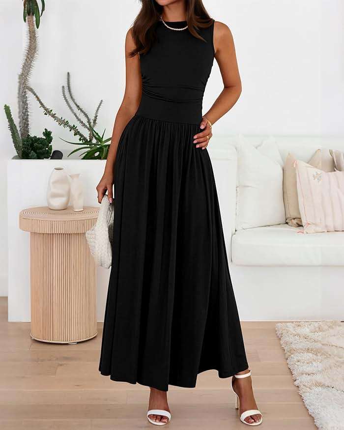 BTFBM Summer Maxi Dresses for Women 2026 Spring Sleeveless Casual Ruched High Waisted Long Sundress Flowy Beach Dress - Image 5