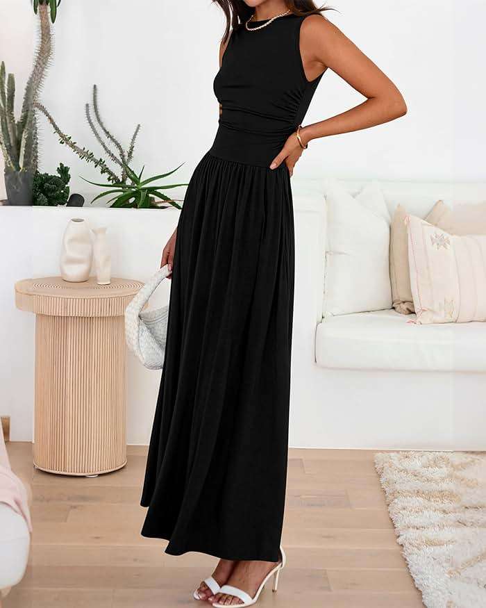 BTFBM Summer Maxi Dresses for Women 2026 Spring Sleeveless Casual Ruched High Waisted Long Sundress Flowy Beach Dress - Image 8