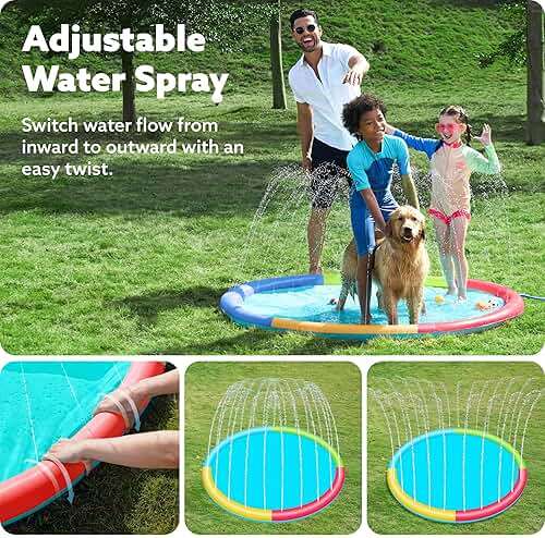 SLOOSH 72" Non-Slip Splash Pad Sprinkler - Outdoor Water Play Toys Backyard Fountain Mat for Toddlers Kids Dogs, Thickened Sprinkler Outside Pool Party Durable for Girls Boys Pets (72in, Multicolor) - Image 2