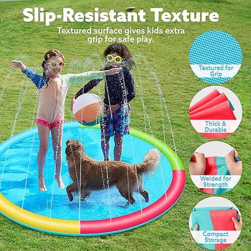 SLOOSH 72" Non-Slip Splash Pad Sprinkler - Outdoor Water Play Toys Backyard Fountain Mat for Toddlers Kids Dogs, Thickened Sprinkler Outside Pool Party Durable for Girls Boys Pets (72in, Multicolor) - Image 3