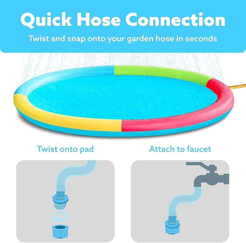 SLOOSH 72" Non-Slip Splash Pad Sprinkler - Outdoor Water Play Toys Backyard Fountain Mat for Toddlers Kids Dogs, Thickened Sprinkler Outside Pool Party Durable for Girls Boys Pets (72in, Multicolor) - Image 4