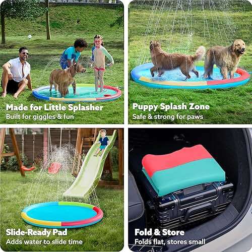 SLOOSH 72" Non-Slip Splash Pad Sprinkler - Outdoor Water Play Toys Backyard Fountain Mat for Toddlers Kids Dogs, Thickened Sprinkler Outside Pool Party Durable for Girls Boys Pets (72in, Multicolor) - Image 5