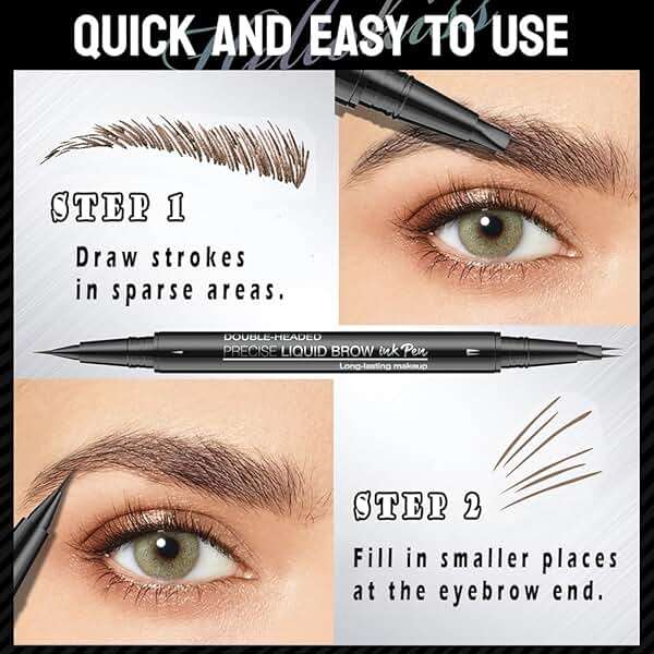 5 Shades Eyebrow Pen, Duo Brow Microfilling Fork-Tips & Precise Tip, Natural Eyebrow Makeup Set with Spoolie Brush (#2 Medium Brown) - Image 3