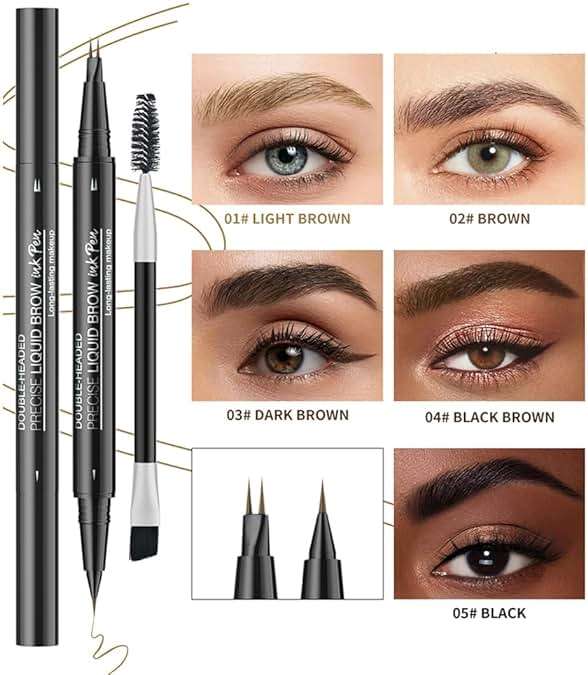 5 Shades Eyebrow Pen, Duo Brow Microfilling Fork-Tips & Precise Tip, Natural Eyebrow Makeup Set with Spoolie Brush (#2 Medium Brown) - Image 6