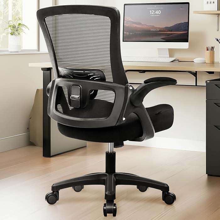 NEO CHAIR Office Desk Gaming Chair Computer High Back Mesh Seat with Rolling Wheels Ergonomic Adjustable Comfy Flip-up Armrests Lumbar Support Height for Home (Black) - Image 1