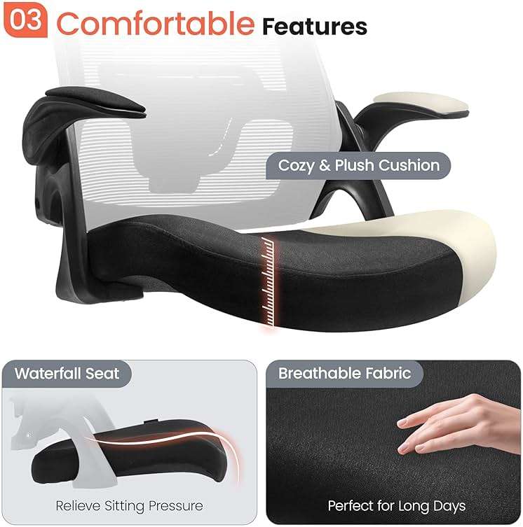 NEO CHAIR Office Desk Gaming Chair Computer High Back Mesh Seat with Rolling Wheels Ergonomic Adjustable Comfy Flip-up Armrests Lumbar Support Height for Home (Black) - Image 5