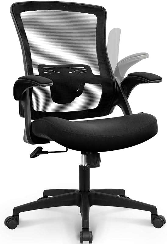 NEO CHAIR Office Desk Gaming Chair Computer High Back Mesh Seat with Rolling Wheels Ergonomic Adjustable Comfy Flip-up Armrests Lumbar Support Height for Home (Black) - Image 7