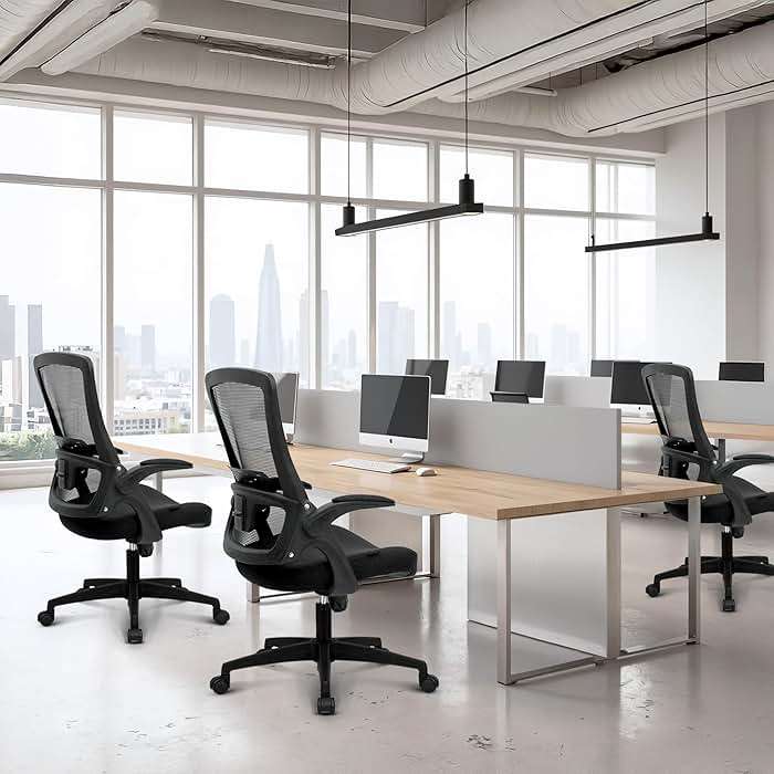 NEO CHAIR Office Desk Gaming Chair Computer High Back Mesh Seat with Rolling Wheels Ergonomic Adjustable Comfy Flip-up Armrests Lumbar Support Height for Home (Black) - Image 8
