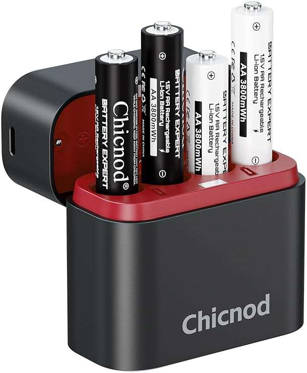 Rechargeable AA Lithium Batteries with Charger, 4 Pack Double A Batteries for Blink Camera, 3800mWh 1.5V Output High Capacity, 4 Slot aa Li-Ion Battery Charger, 1600+ Cycle Life 2H Fast Charging - Image 1