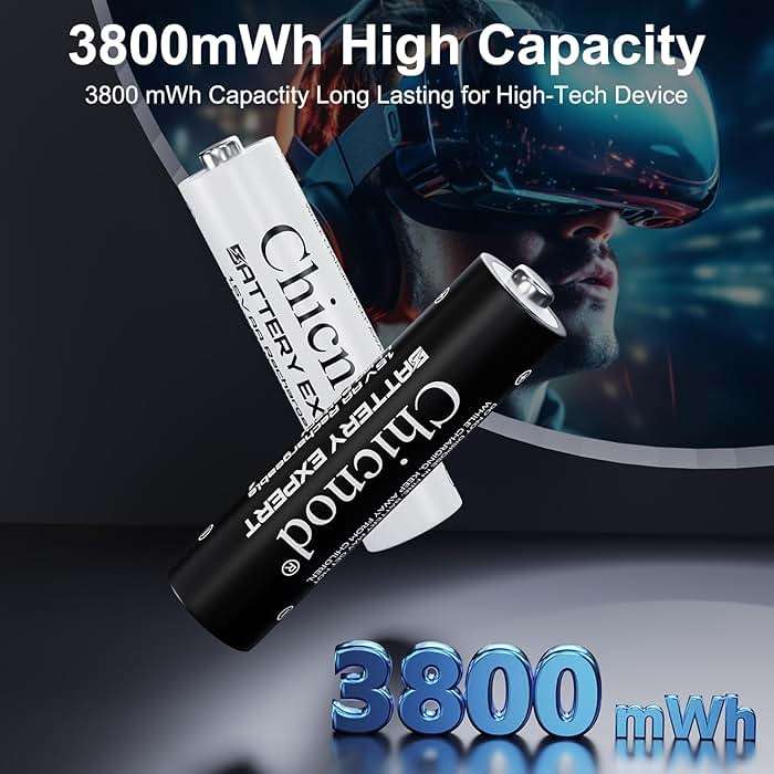 Rechargeable AA Lithium Batteries with Charger, 4 Pack Double A Batteries for Blink Camera, 3800mWh 1.5V Output High Capacity, 4 Slot aa Li-Ion Battery Charger, 1600+ Cycle Life 2H Fast Charging - Image 3