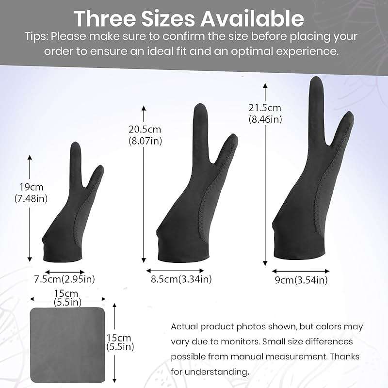 Digital Drawing Glove: 3-Layer Palm Rejection, Two-Finger Artist Glove for Drawing Tablet, iPad, Paper Sketching, Fits Left and Right Hand, Includes Cleaning Cloth(2 Pack,Black,Small) - Image 8