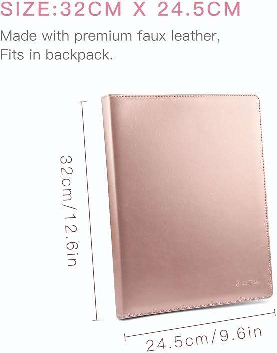 Geila Padfolio Portfolio A4 Clipboard Folder, Suitable for Work, Writing, and Meetings, Faux Leather Folder with A4 Paper and Pen (Rose Gold) - Image 3