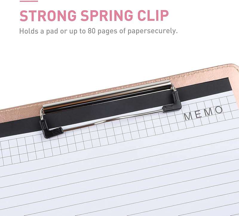Geila Padfolio Portfolio A4 Clipboard Folder, Suitable for Work, Writing, and Meetings, Faux Leather Folder with A4 Paper and Pen (Rose Gold) - Image 5