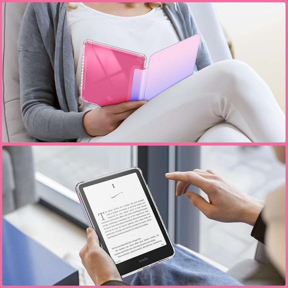 Fintie Case for 7" All-New Kindle Paperwhite (12th Generation, 2024) and Kindle Colorsoft, Ultra Clear Soft Light Transparent TPU Back Cover Auto Wake/Sleep, Fantasy Ombre - Image 7
