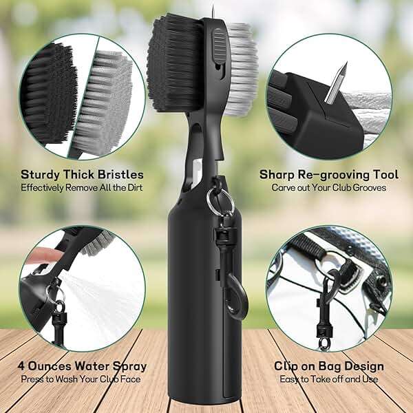 THIODOON 2 Pack Golf Club Brushes and Groove Cleaner 2 ft Retractable Zipline Carabiner Golf Brush Head with Retractable Spike Comfortable Grip Golf Club Cleaner - Image 2
