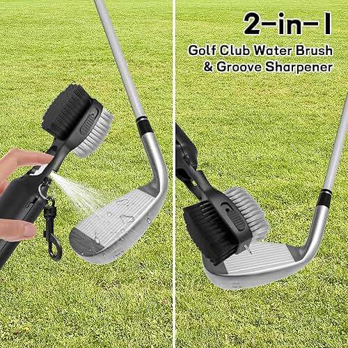 THIODOON 2 Pack Golf Club Brushes and Groove Cleaner 2 ft Retractable Zipline Carabiner Golf Brush Head with Retractable Spike Comfortable Grip Golf Club Cleaner - Image 5