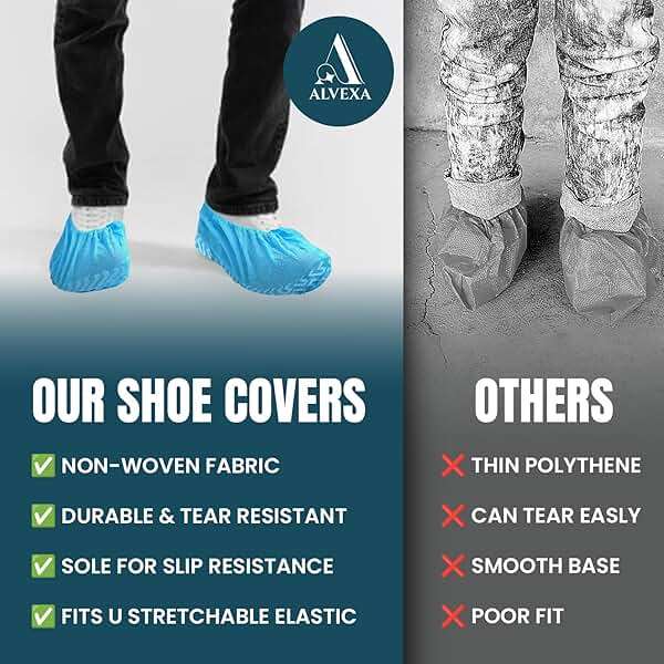 Alvexa Shoe Covers Disposable Non-Slip, Large 50 Count, Premium Cloth Boot Covers, Slip-Resistant, Durable, Breathable, Non-Toxic, Recyclable booties for shoes covers – Fits Men 11/Women 13 – Blue - Image 5