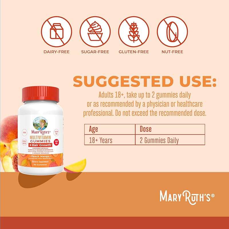 MaryRuth's Multivitamin + Hair Growth Gummies | with Lustriva® | Biotin 10000mcg | B Vitamins | Formulated for Thicker Hair, Wrinkles, Fine Lines, Skin Care | Ages 18+ | 30 Servings - Image 3