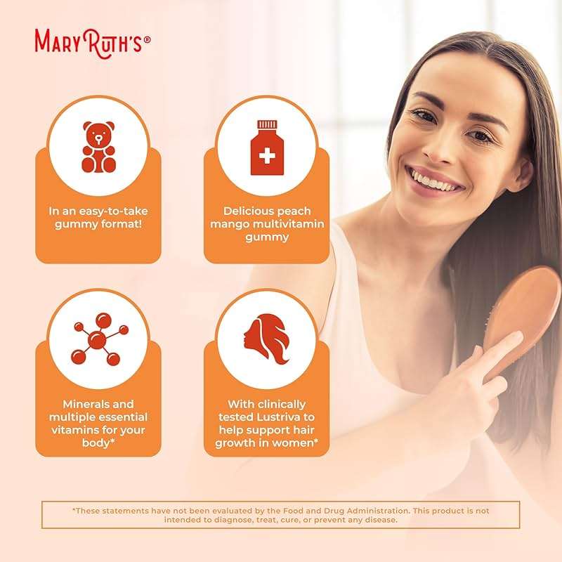 MaryRuth's Multivitamin + Hair Growth Gummies | with Lustriva® | Biotin 10000mcg | B Vitamins | Formulated for Thicker Hair, Wrinkles, Fine Lines, Skin Care | Ages 18+ | 30 Servings - Image 6
