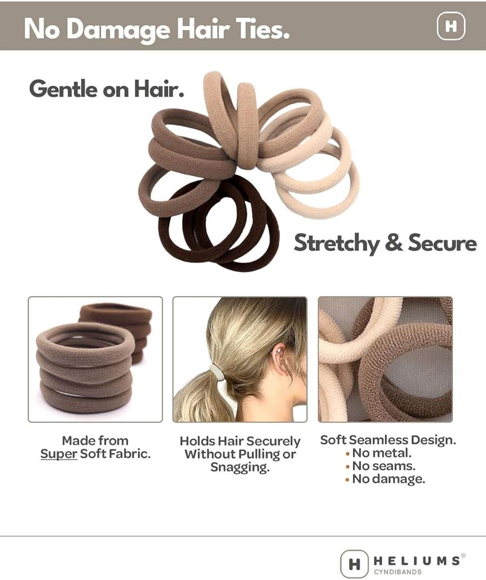 Heliums Soft Hair Ties - No Damage Seamless Nylon Fabric Bands, Stretchy Ponytail Holders for Thin & Thick Hair - Standard 1.5 Inch, Neutrals, 20 Pack - Image 2