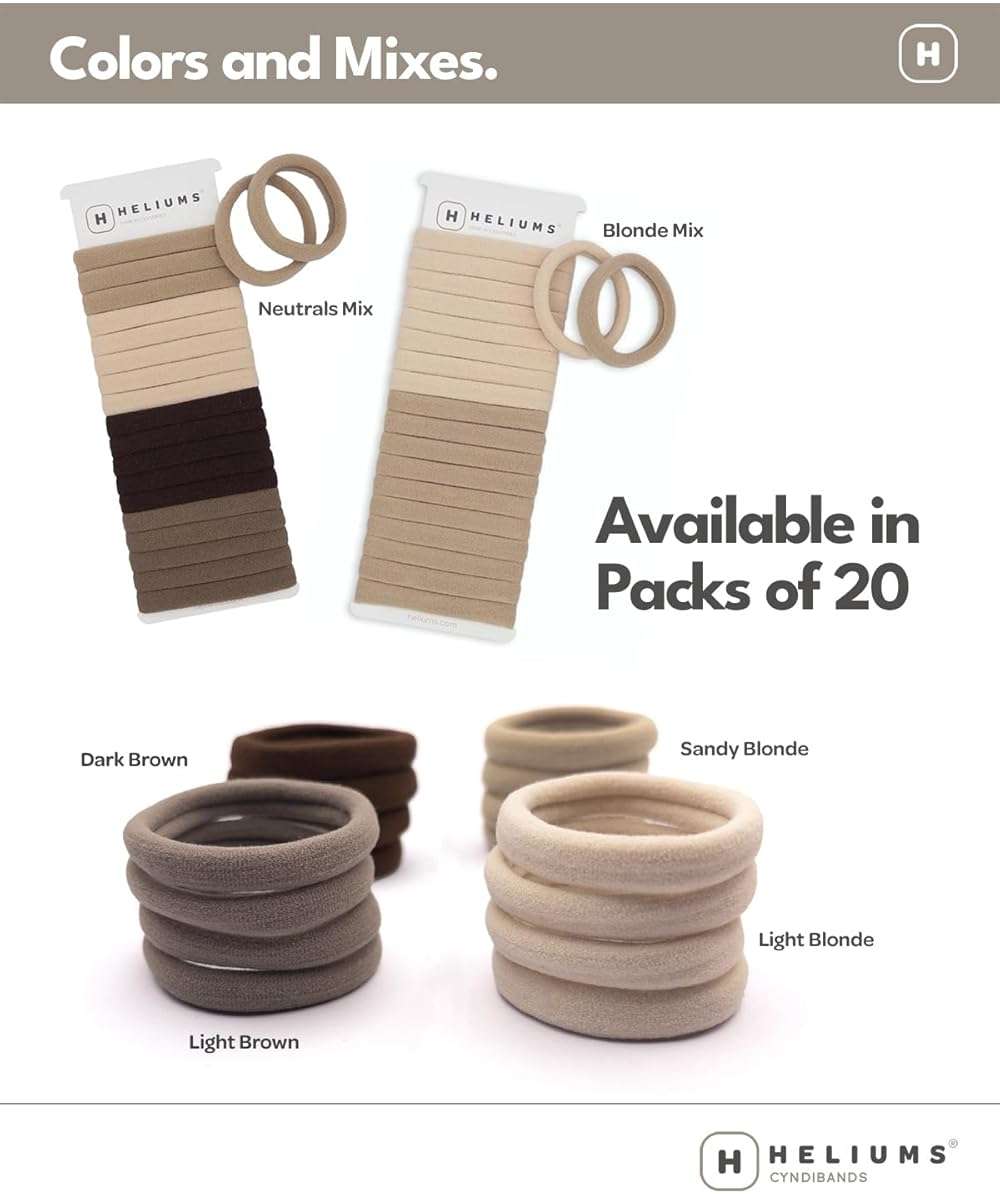 Heliums Soft Hair Ties - No Damage Seamless Nylon Fabric Bands, Stretchy Ponytail Holders for Thin & Thick Hair - Standard 1.5 Inch, Neutrals, 20 Pack - Image 3