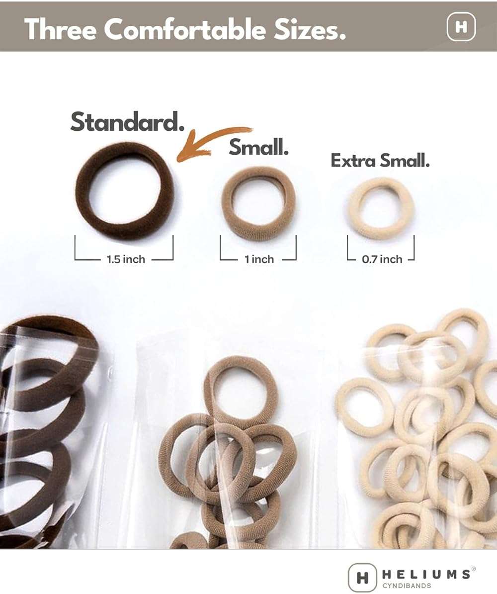 Heliums Soft Hair Ties - No Damage Seamless Nylon Fabric Bands, Stretchy Ponytail Holders for Thin & Thick Hair - Standard 1.5 Inch, Neutrals, 20 Pack - Image 4