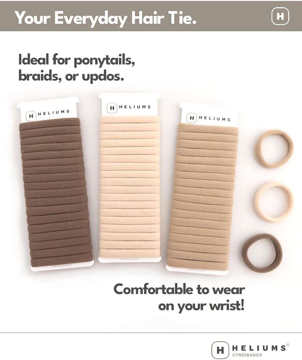 Heliums Soft Hair Ties - No Damage Seamless Nylon Fabric Bands, Stretchy Ponytail Holders for Thin & Thick Hair - Standard 1.5 Inch, Neutrals, 20 Pack - Image 5