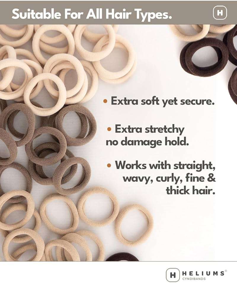 Heliums Soft Hair Ties - No Damage Seamless Nylon Fabric Bands, Stretchy Ponytail Holders for Thin & Thick Hair - Standard 1.5 Inch, Neutrals, 20 Pack - Image 6