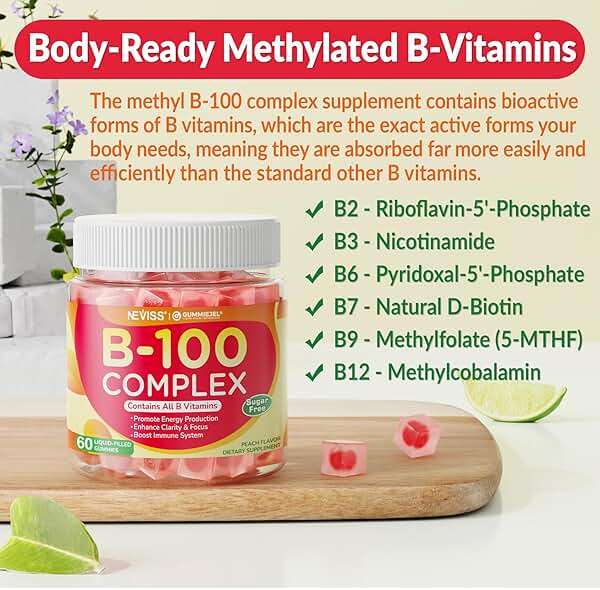 Super Vitamin B Complex Gummies - Methylated B Complex for Women & Men, All B Vitamins, Methyl B12, Methylfolate, Vitamin C, Choline, Inositol, PABA for Energy, Brain & Immune, 0g Sugar, Vegan, 60 Cts - Image 5