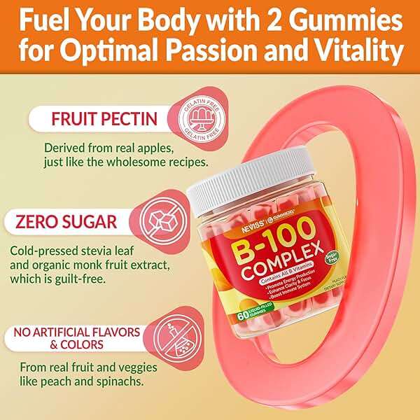 Super Vitamin B Complex Gummies - Methylated B Complex for Women & Men, All B Vitamins, Methyl B12, Methylfolate, Vitamin C, Choline, Inositol, PABA for Energy, Brain & Immune, 0g Sugar, Vegan, 60 Cts - Image 9
