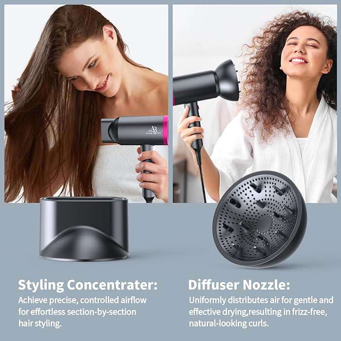 ANNE BETTY Ionic Hair Dryer with Diffuser, Powerful 1800W Blow Dryer for Women & Men, Fast-Drying Hair Dryer with Nozzle for Home, Salon, Travel - Image 6