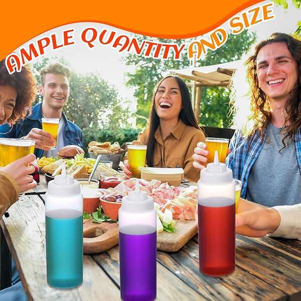 Singhoow 16 Pcs 32 oz Squeeze Bottle Large Plastic Wide Mouth Squeeze Bottles for Condiment Sauces Chocolate Ketchup Mustard BBQ Grill Restaurant (Clear) - Image 2